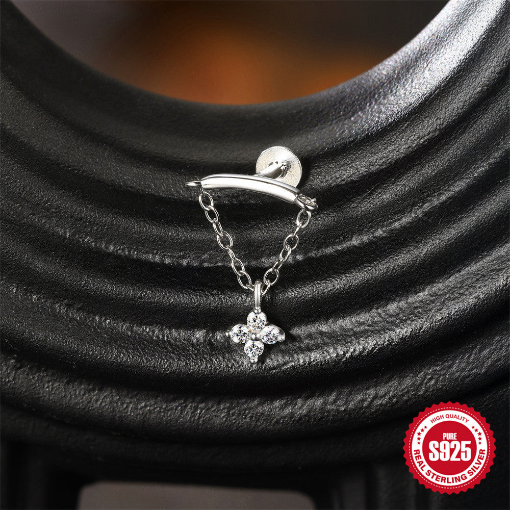 S925 Sterling Silver Moissanite Flat-Back Threaded Piercing Earring(Single unit)