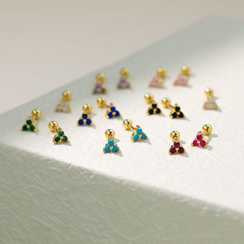 S925 Sterling Silver Colorful Zircon Stud Earrings