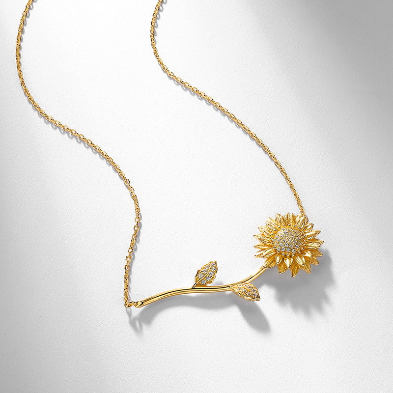 S925 Sterling Silver Sunflower Zircon Inlaid Necklace