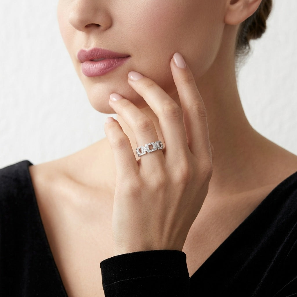 S925 Silver Pavé-Set Moissanite Ring