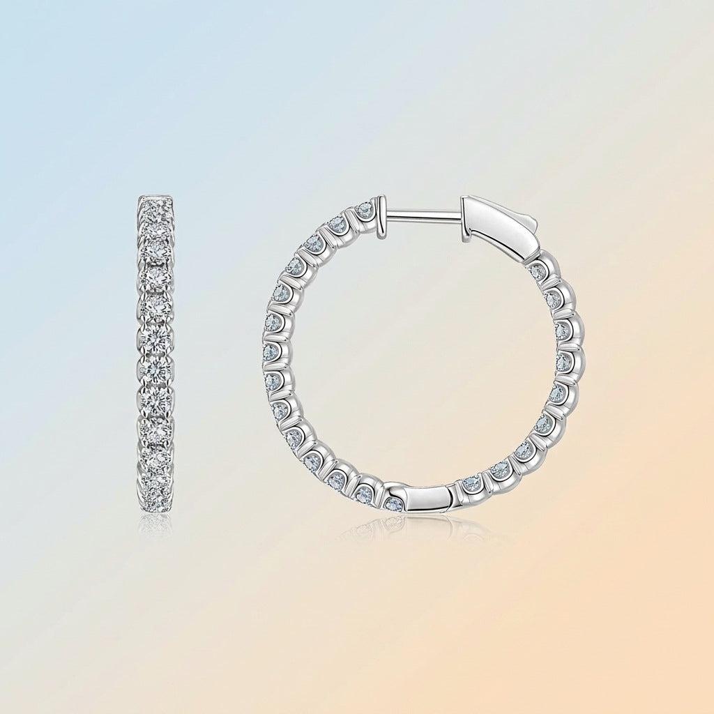 S925 Sterling Silver Super-Sparkly Large Hoop Earrings with Moissanite