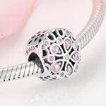 S925 Sterling Silver Inlaid Pink Diamond Hollow Flower Beaded Zircon Pendant