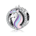 S925 Sterling Silver Unicorn Bead Pendant with Zircon Trim