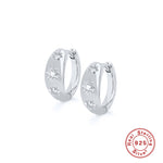 S925 Sterling Silver Octagonal Star Textured Hoop Earrings with Zirconia Inlay