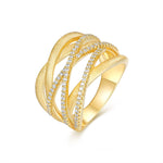 S925 Silver Gold-Plated Brushed-Finish Crisscross Openwork Moissanite Ring