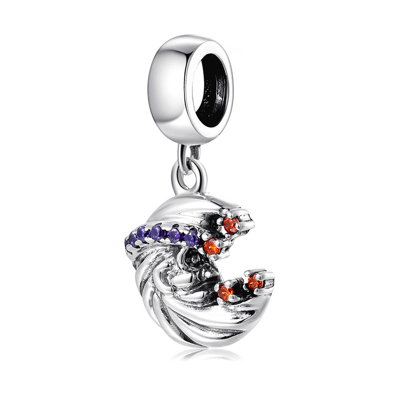 S925 Sterling Silver Moon Pendant with Purple Red Zircon