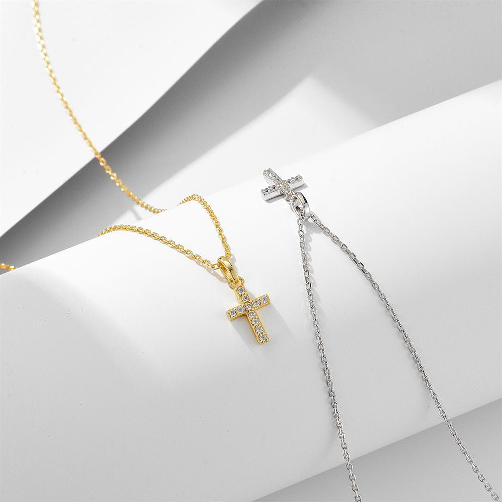 S925 Sterling Silver Zircon Inlaid Cross Necklace