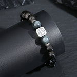 999 Pure Silver Octagram Obsidian Neo‑Chinese Cool Style Bracelet for Men,