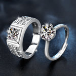S925 Sterling Silver "One Love One Lifetime" Moissanite Couple Ring