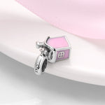 S925 Sterling Silver Pink Love Heart House Pendant