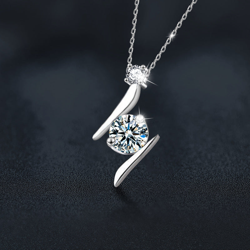 S925 Sterling Silver Moissanite Lightning Pendant Necklace
