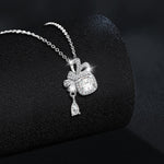 S925 Silver Moissanite Pendant Bow Square Necklace