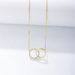 S925 Sterling Silver Simple Zircon Inlaid Double Circle Double Ring Necklace