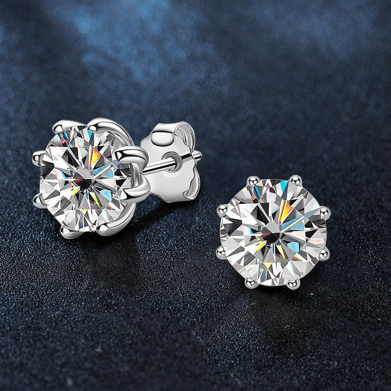 Moissanite S925 Sterling Silver Eight-Prong Stud Earrings