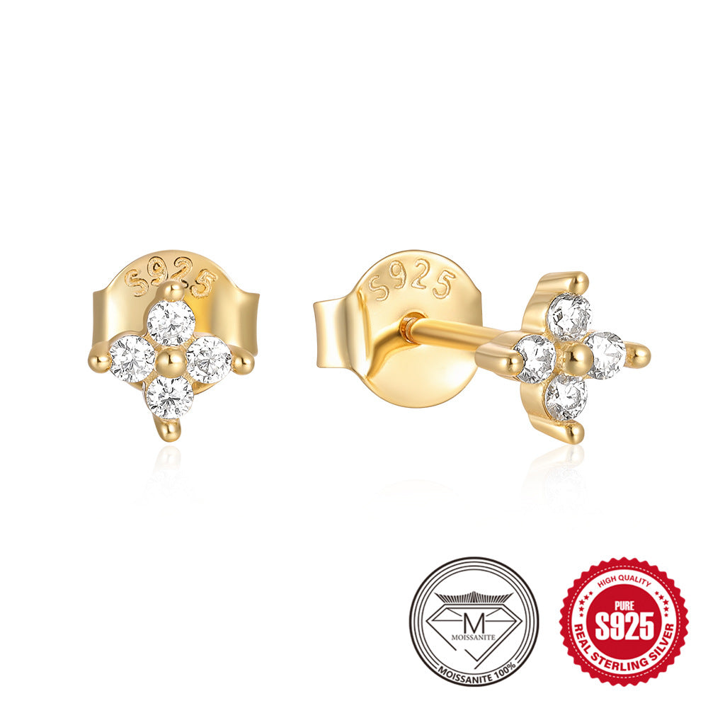S925 Sterling Silver Floral Moissanite Stud Earrings