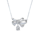 S925 Sterling Silver Tassel Bow Water Drop Moissanite Pendant Necklace