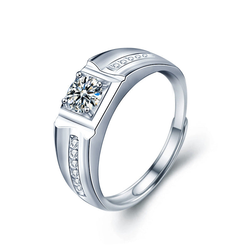 925 Sterling Silver Moissanite Small Sugar Cube Couple Ring