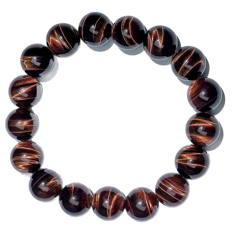 Natural Red Tiger's Eye Beaded Bracelet, Hawk's Eye Lightning Eye Round Bead Bracelet