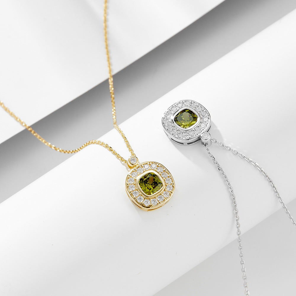 S925 Sterling Silver Square Zircon Pendant Necklace