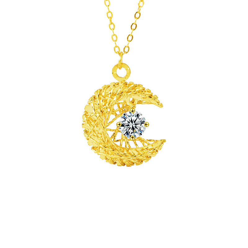 S925 Sterling Silver Moissanite Moon Pendant Necklace