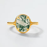 S925 Sterling Silver Gold-Plated Geometric Green Moss Ring
