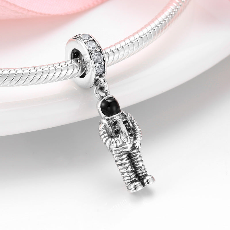 S925 Sterling Silver Astronaut Zircon Inlaid Pendant