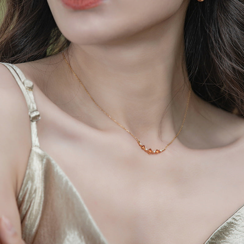 S925 Sterling Silver Gold-Plated Geometric Orange Garnet Pendant Necklace