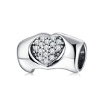 S925 Sterling Silver Hand Heart Shape Bead Pendant