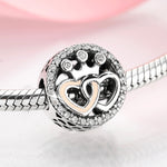 S925 Sterling Silver Heart Crown Zircon Inlaid Bead Pendant
