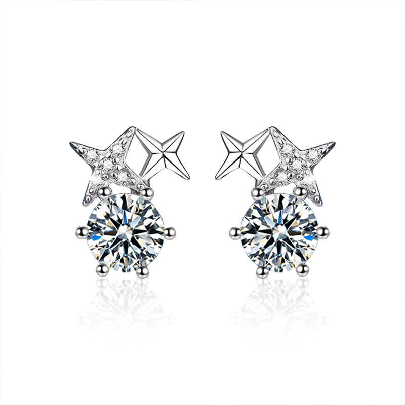 925 Silver Octagram Moissanite Stud Earrings