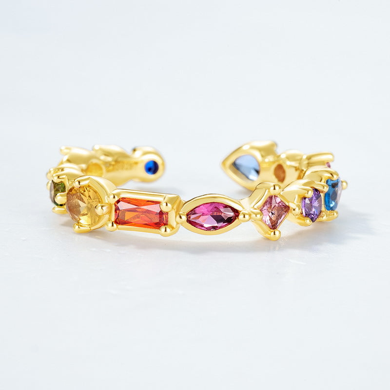 S925 Sterling Silver Gold-Plated Colored Zircon Ring