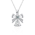 S925 Sterling Silver Moissanite Bow Bell Pendant Christmas Necklace