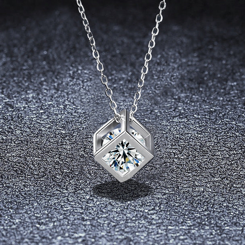 S925 Sterling Silver Moissanite Rubik's Cube Square Pendant Necklace