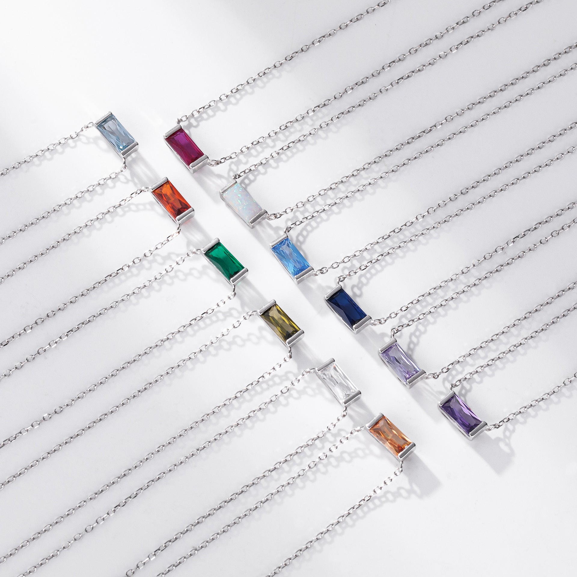 Rectangular colored zircon s925 sterling silver December birthstone collar necklace