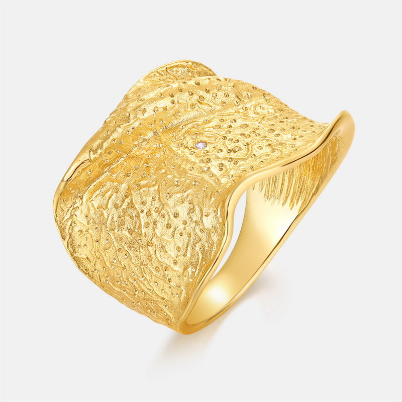 S925 Sterling Silver Gold Plated Brushed Pleated Ring