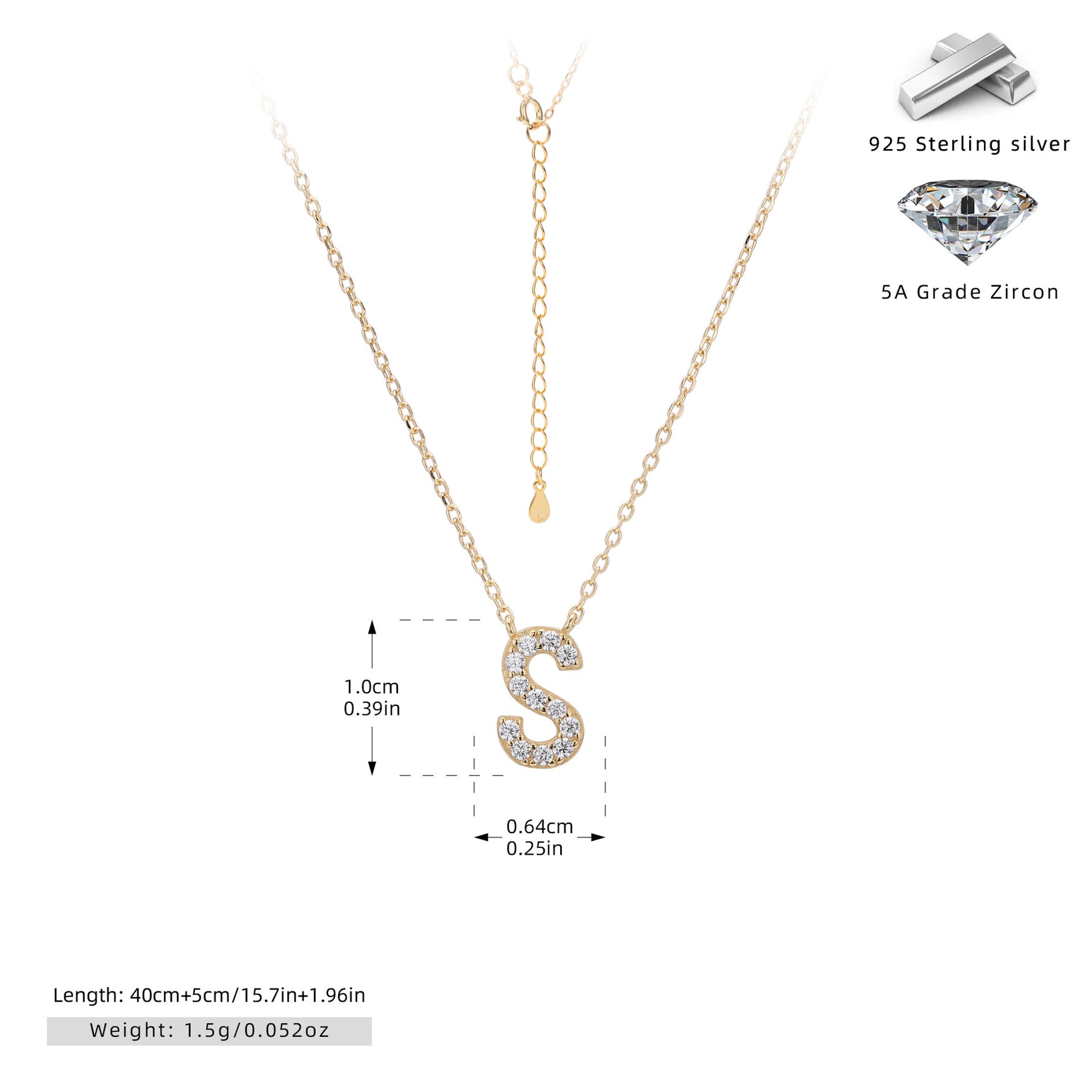 S925 Sterling Silver Simple Zircon Necklace with English Letters
