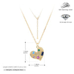 S925 Sterling Silver Heart Necklace Inlaid with Colored Zirconium