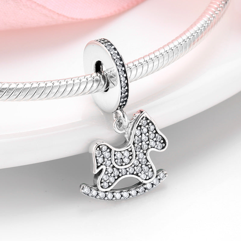 S925 Sterling Silver Zircon Inlaid Accent Rocking Horse Pendant