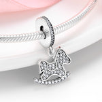 S925 Sterling Silver Zircon Inlaid Accent Rocking Horse Pendant