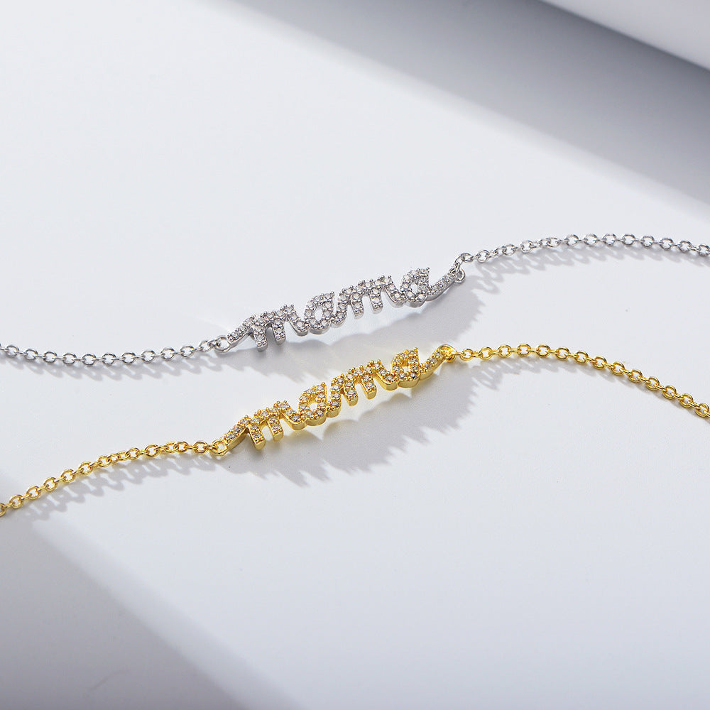 S925 Sterling Silver Zircon Letter Mama Bracelet