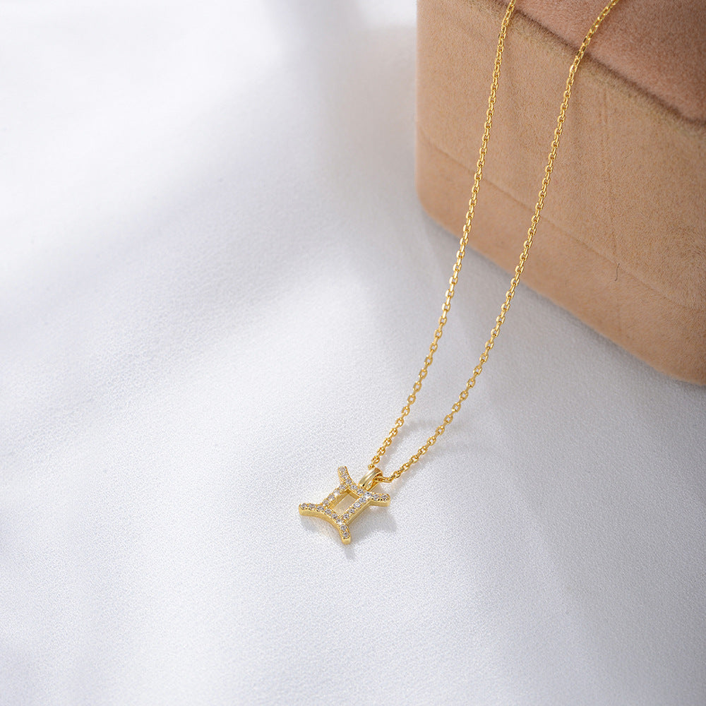 S925 Silver Zircon Inlaid Twelve Constellation Pendant Necklace