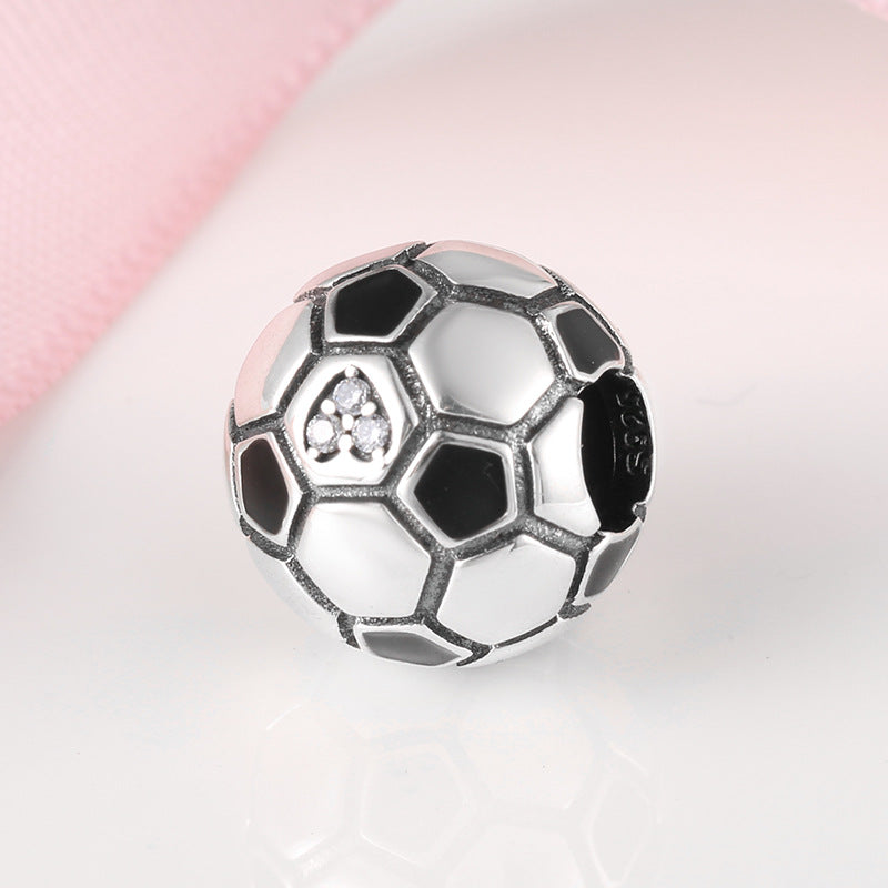 S925 Sterling Silver Soccer Ball Zircon Inlaid Bead Pendant