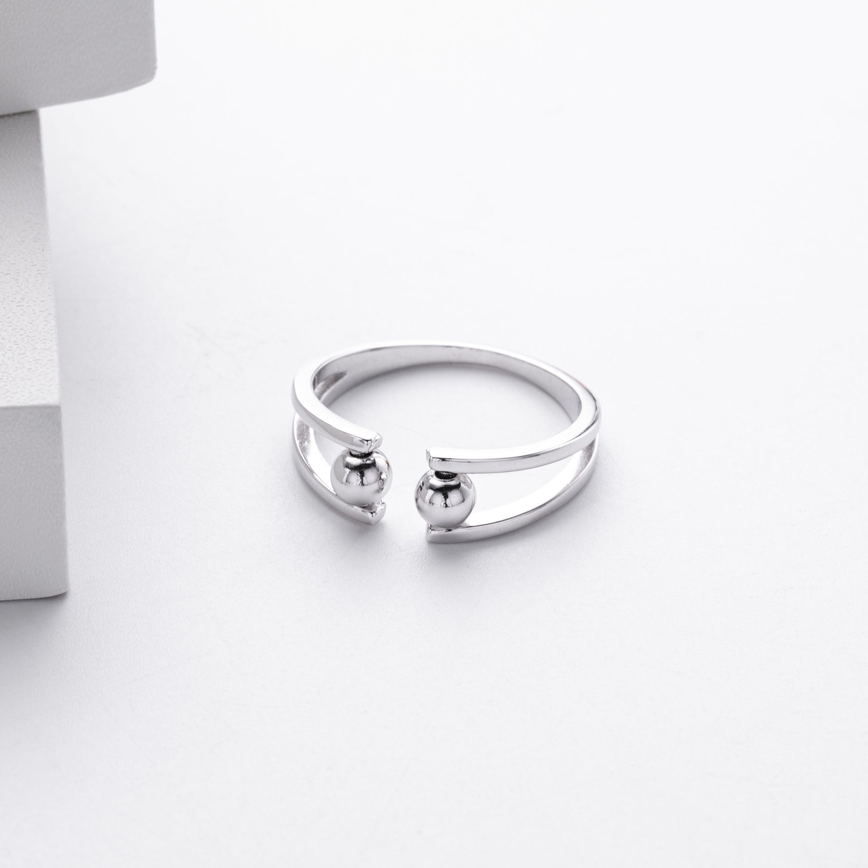 European and American S925 sterling silver double-layered beaded ring with adjustable opening