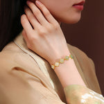 S925 Sterling Silver Women Bracelet | Gradient Hetian Jade Four‑Leaf Clover