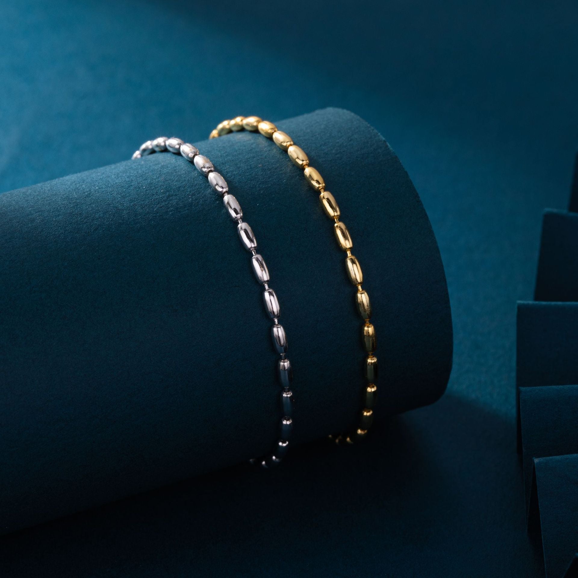 S925 Sterling Silver Rice-Shaped Olive Bead Bracelet