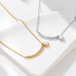 S925 Sterling Silver Simple Zircon Inlaid Pearl Pendant Necklace