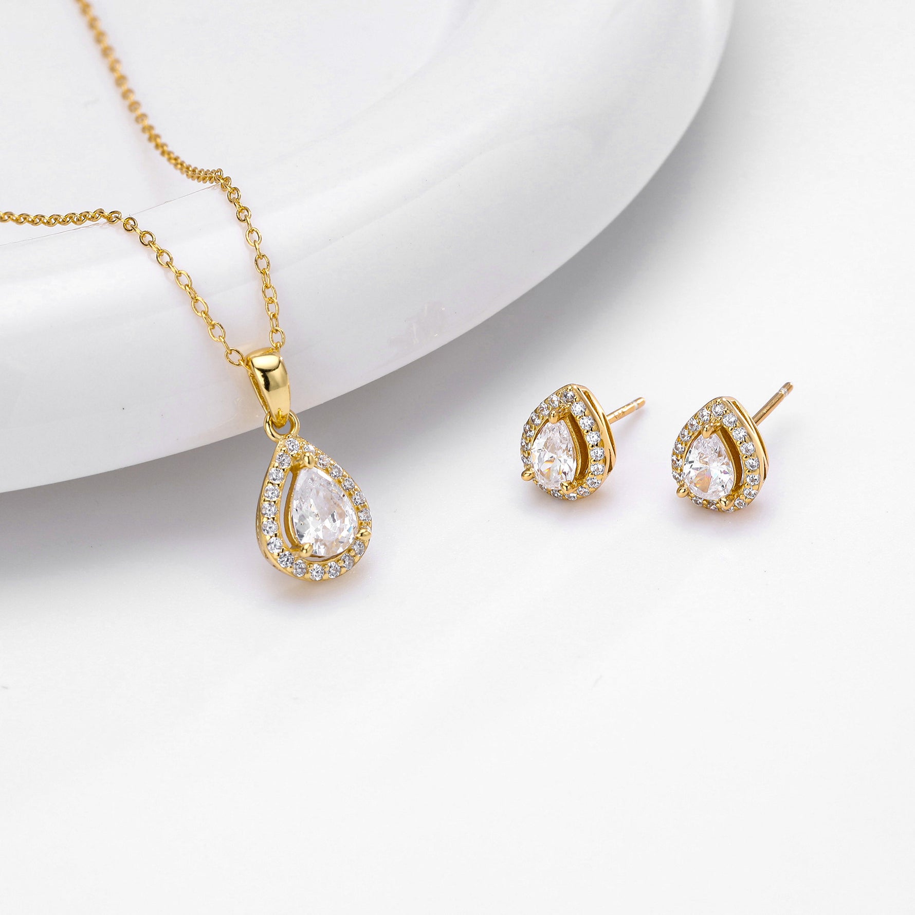 Double-layer zircon earrings and affordable luxury zircon necklace
