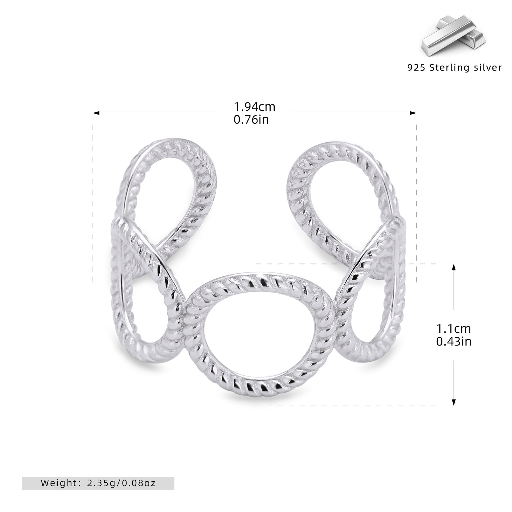 Stylish and unique braided band ring in S925 sterling silver