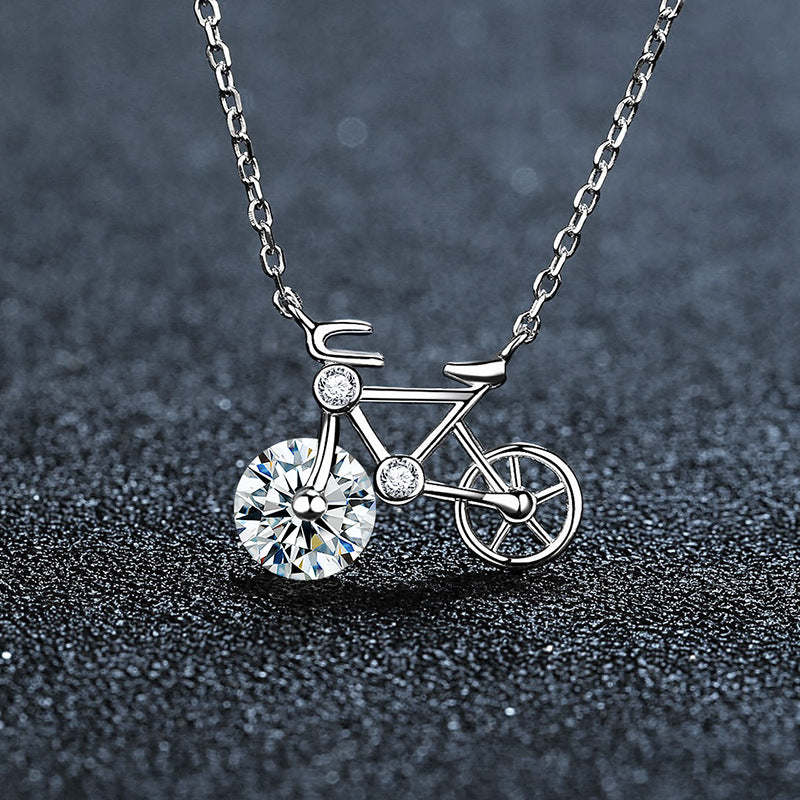 S925 Sterling Silver Moissanite Bicycle Necklace