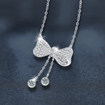 S925 Sterling Silver Moissanite Tassel Bow Pendant Necklace